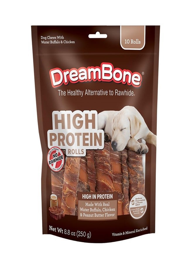 DreamBone High Protein Rolls for Dogs, 10 Count, Treat Your Dog to Easy-to-Digest Rawhide-Free Chews Made with Real Water Buffalo, Chicken and Peanut Butter Flavor - Image 1